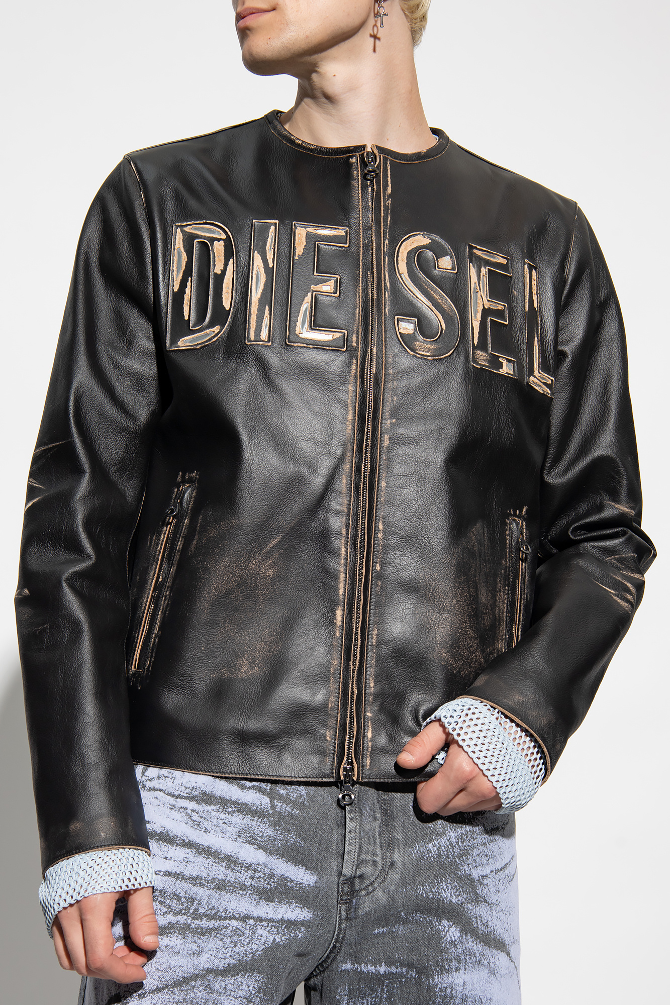 Black 'L - MET' leather jacket Diesel - Wacko Maria x Jean-Michel